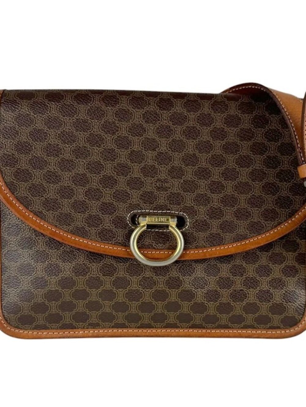 CELINE Macadam Shoulder Bag Brown PVC/Leather/Goldtone